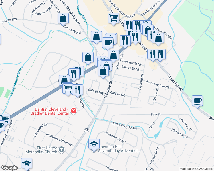 map of restaurants, bars, coffee shops, grocery stores, and more near 4020 North Ocoee Street in Cleveland
