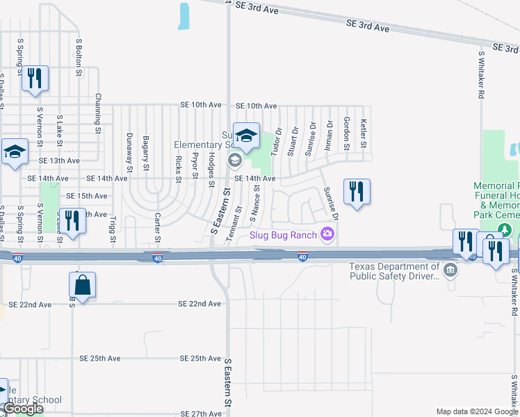 map of restaurants, bars, coffee shops, grocery stores, and more near 1418 South Nance Street in Amarillo