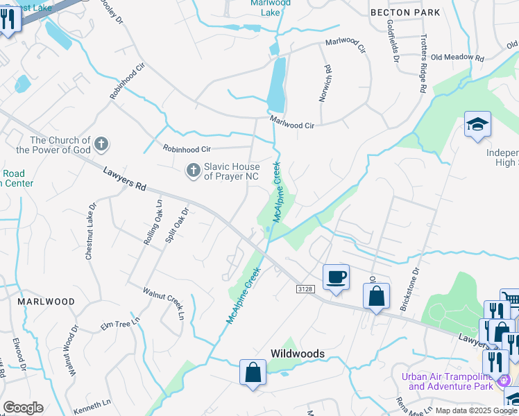 map of restaurants, bars, coffee shops, grocery stores, and more near 8160 Ottawa Lane in Charlotte