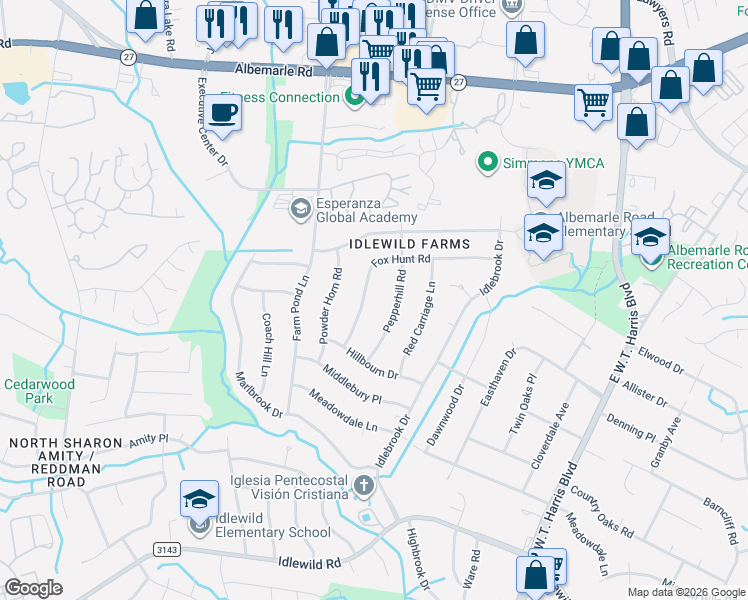 map of restaurants, bars, coffee shops, grocery stores, and more near in Charlotte
