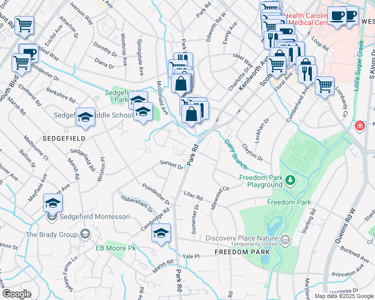 map of restaurants, bars, coffee shops, grocery stores, and more near in Charlotte