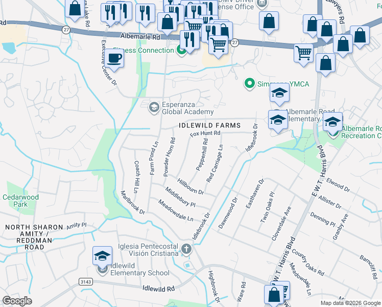 map of restaurants, bars, coffee shops, grocery stores, and more near in Charlotte