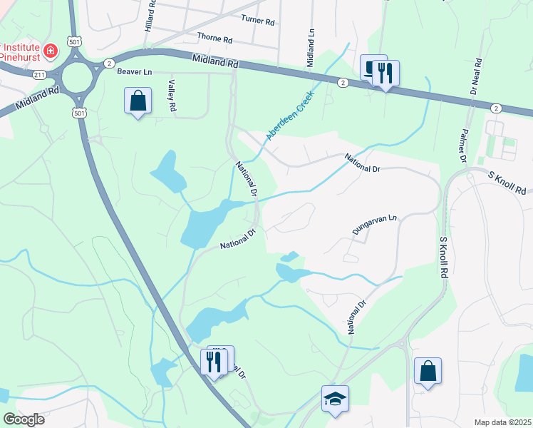 map of restaurants, bars, coffee shops, grocery stores, and more near 300 Cochran Castle Circle in Pinehurst
