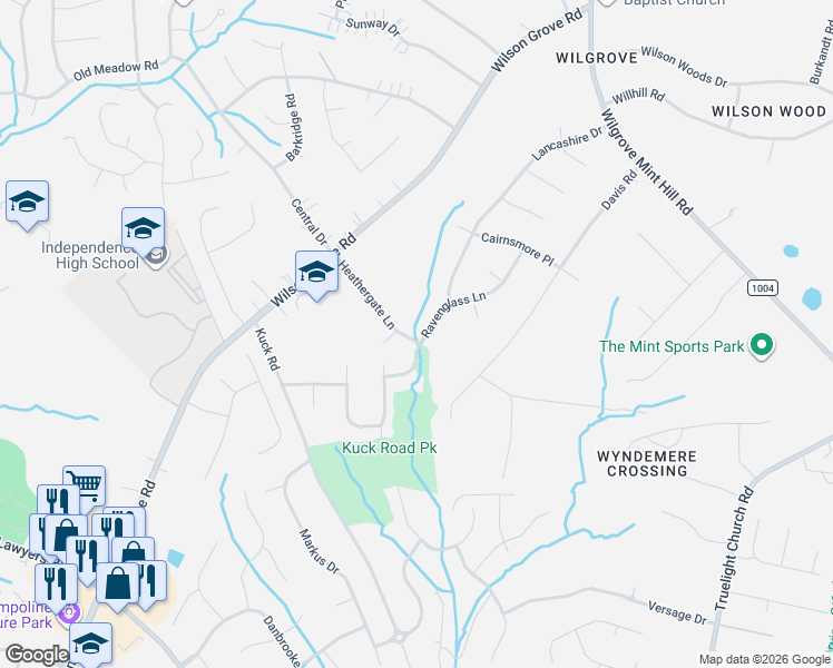 map of restaurants, bars, coffee shops, grocery stores, and more near 10108 Heathergate Lane in Mint Hill