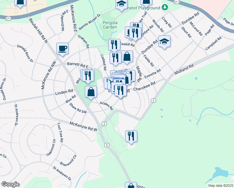 map of restaurants, bars, coffee shops, grocery stores, and more near 40 Chinquapin Road in Pinehurst