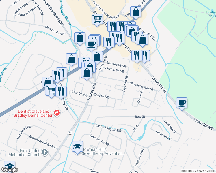 map of restaurants, bars, coffee shops, grocery stores, and more near 4100 North Ocoee Street in Cleveland