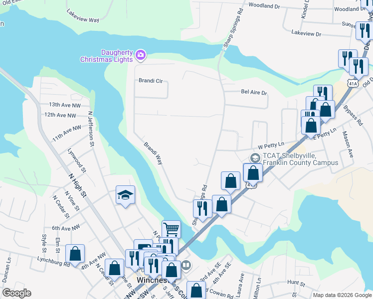 map of restaurants, bars, coffee shops, grocery stores, and more near 405 Sharp Springs Road in Winchester