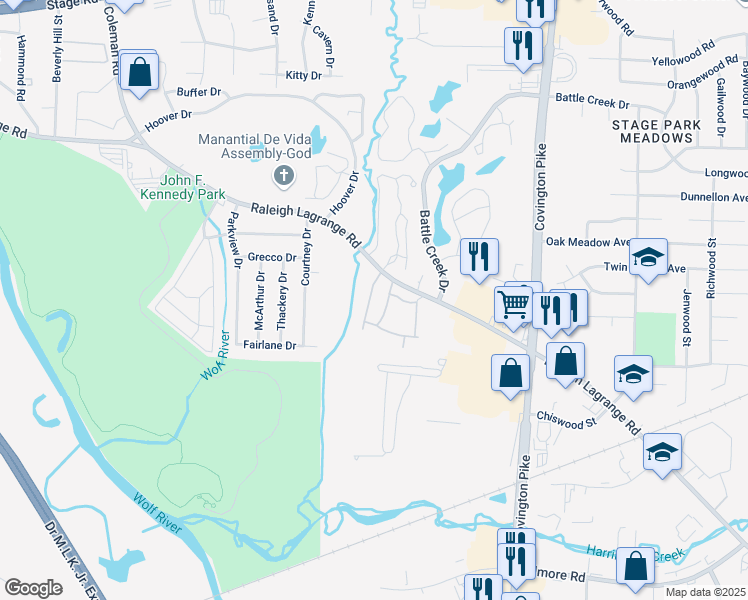 map of restaurants, bars, coffee shops, grocery stores, and more near 2548 Devereux Drive in Memphis