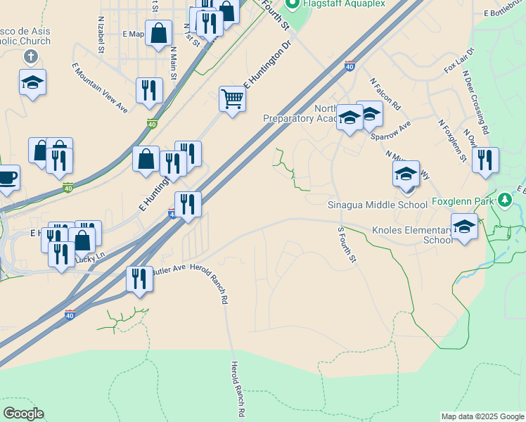 map of restaurants, bars, coffee shops, grocery stores, and more near 3100 East Butler Avenue in Flagstaff