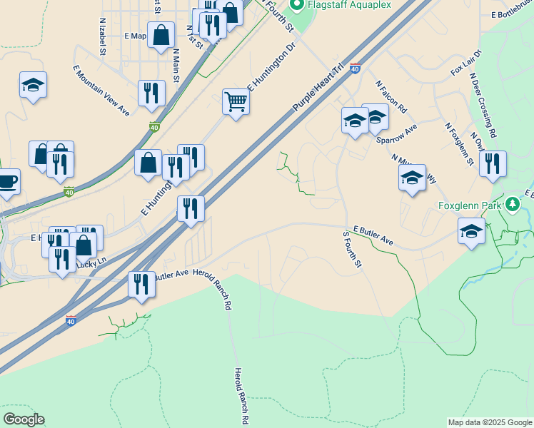 map of restaurants, bars, coffee shops, grocery stores, and more near 2760 East Butler Avenue in Flagstaff