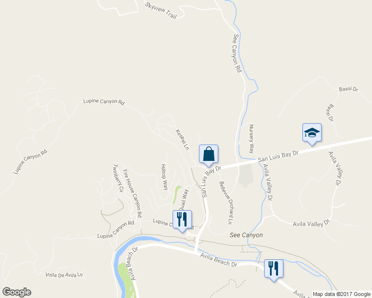 map of restaurants, bars, coffee shops, grocery stores, and more near 6287 Kestrel Lane in Avila Beach