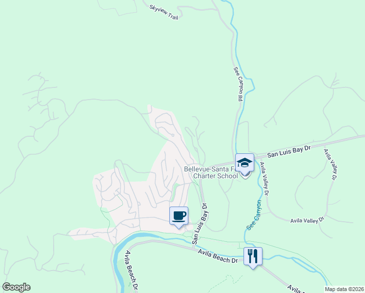 map of restaurants, bars, coffee shops, grocery stores, and more near 6287 Kestrel Lane in Avila Beach