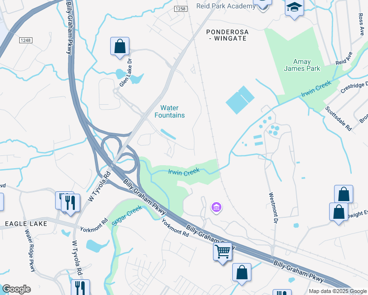 map of restaurants, bars, coffee shops, grocery stores, and more near 3506 West Tyvola Road in Charlotte