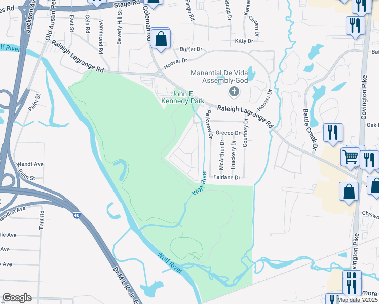 map of restaurants, bars, coffee shops, grocery stores, and more near 4616 Scott Crossing Drive in Memphis