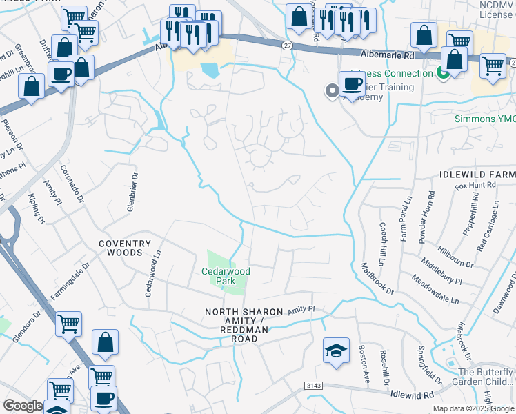 map of restaurants, bars, coffee shops, grocery stores, and more near in Charlotte