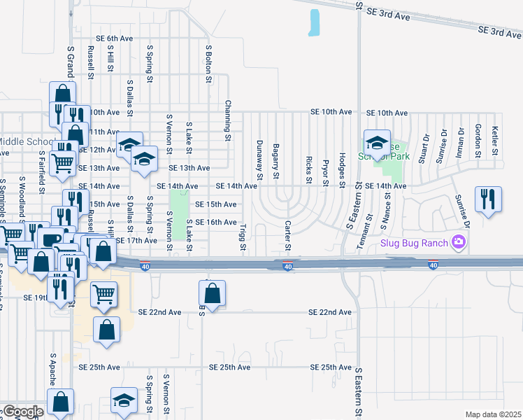 map of restaurants, bars, coffee shops, grocery stores, and more near 1410 Dunaway Street in Amarillo