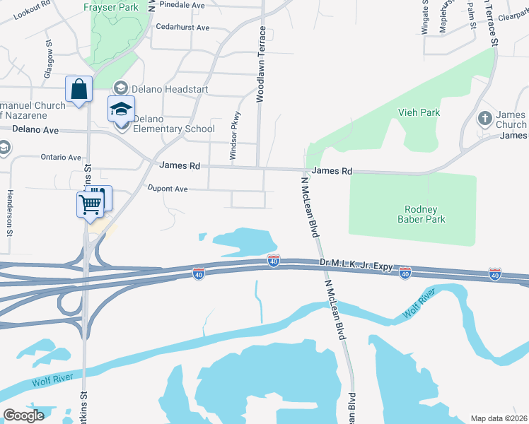 map of restaurants, bars, coffee shops, grocery stores, and more near 2005 Dupont Avenue in Memphis