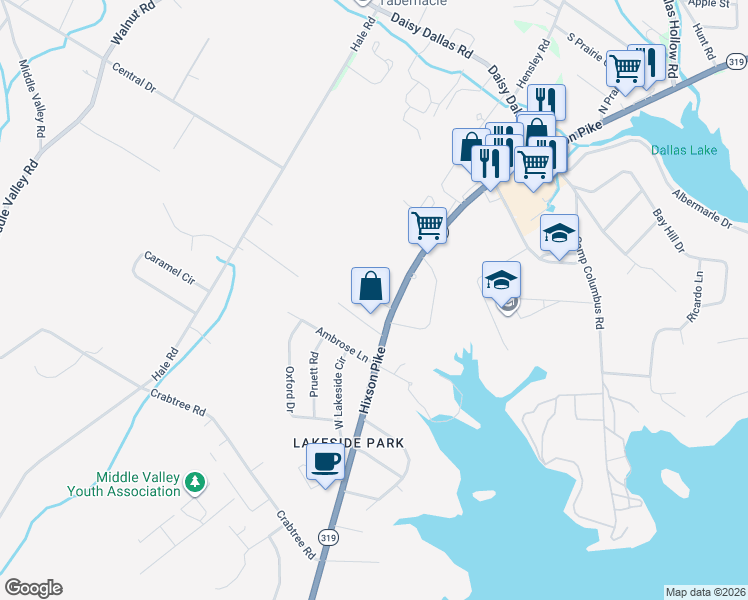 map of restaurants, bars, coffee shops, grocery stores, and more near 8400 Hixson Pike in Middle Valley