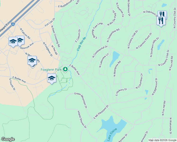 map of restaurants, bars, coffee shops, grocery stores, and more near 4490 Spanish Moss Lane in Flagstaff