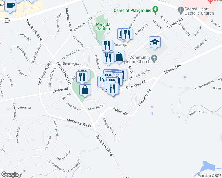 map of restaurants, bars, coffee shops, grocery stores, and more near 25 Chinquapin Road in Pinehurst