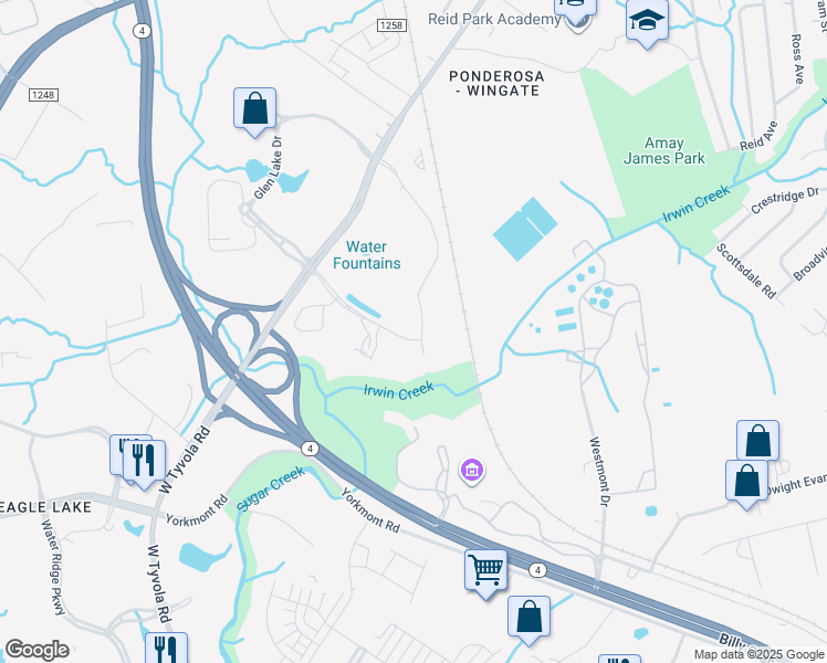 map of restaurants, bars, coffee shops, grocery stores, and more near 3506 West Tyvola Road in Charlotte