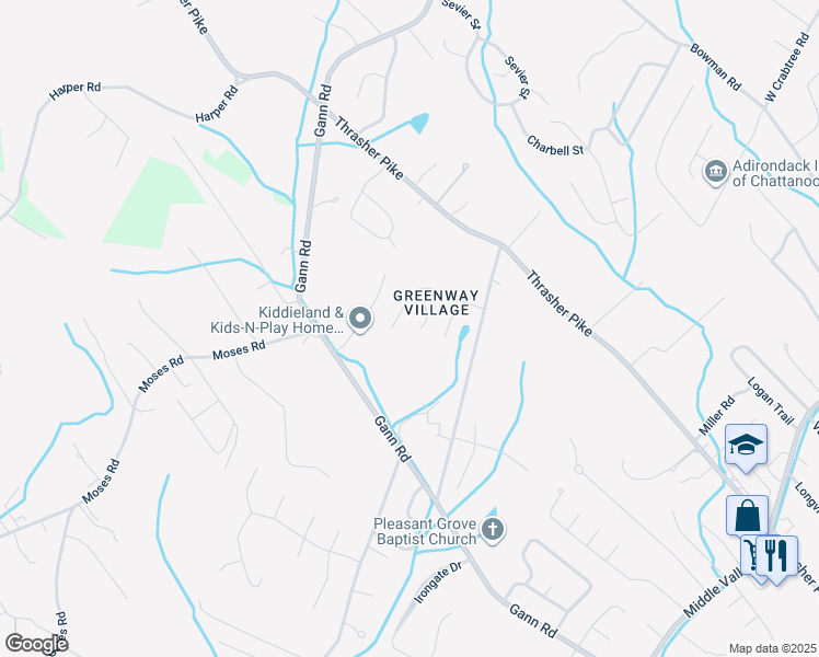map of restaurants, bars, coffee shops, grocery stores, and more near 7703 West Village Lane in Middle Valley
