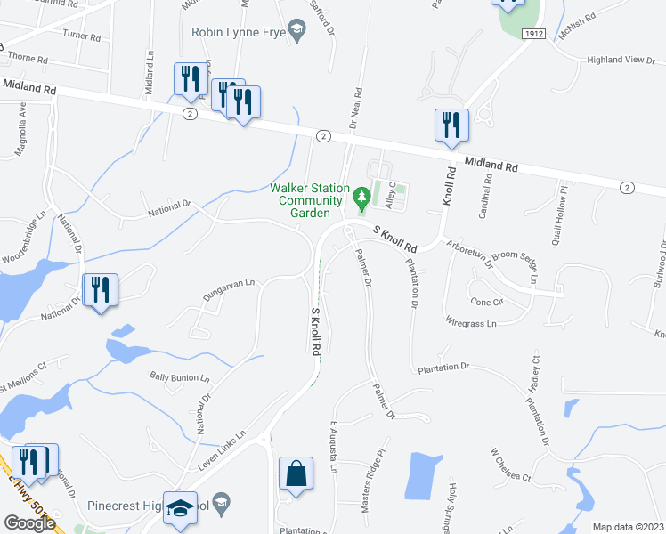 map of restaurants, bars, coffee shops, grocery stores, and more near 1 Laurel Valley Court in Southern Pines