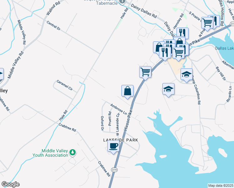 map of restaurants, bars, coffee shops, grocery stores, and more near 921 Horne Road in Middle Valley