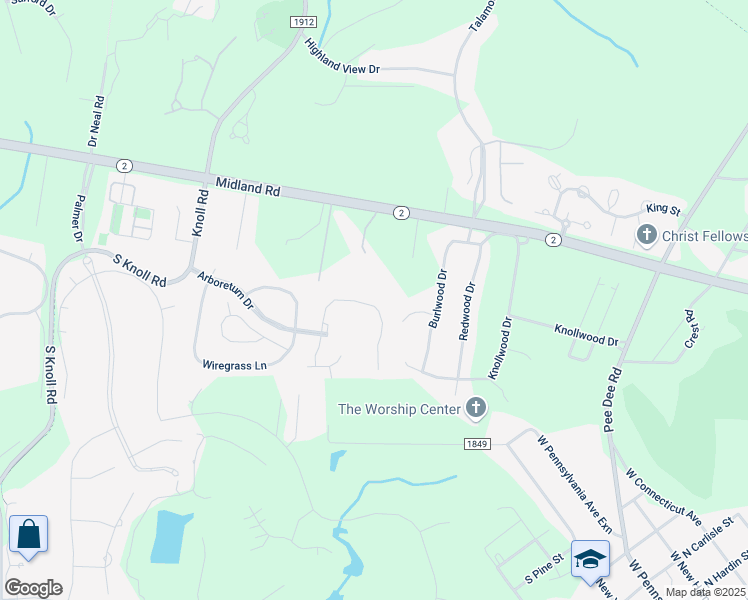 map of restaurants, bars, coffee shops, grocery stores, and more near 245 North Bracken Fern Lane in Southern Pines