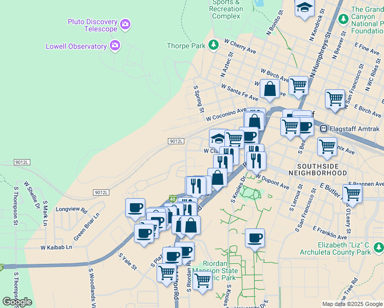 map of restaurants, bars, coffee shops, grocery stores, and more near 808 West Clay Avenue in Flagstaff