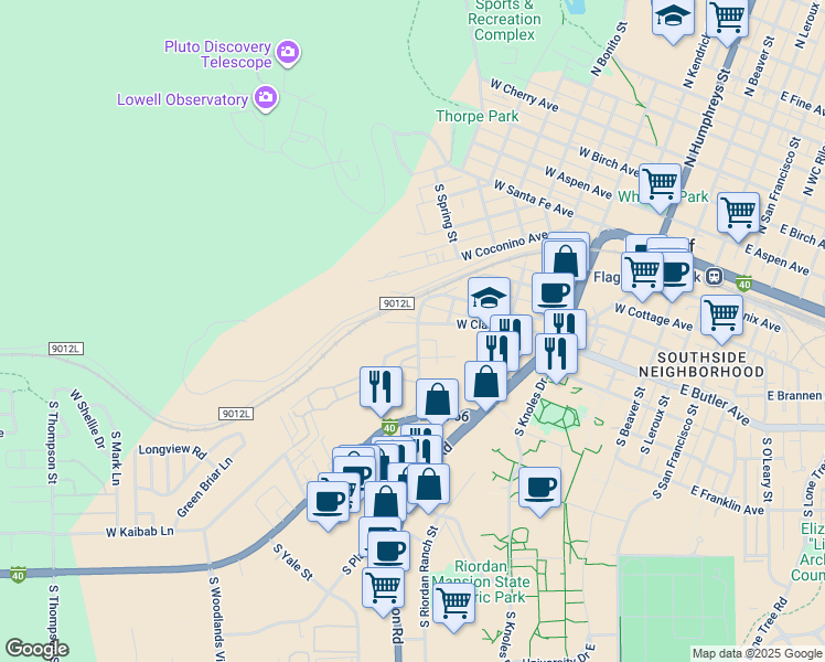 map of restaurants, bars, coffee shops, grocery stores, and more near 910 West Clay Avenue in Flagstaff