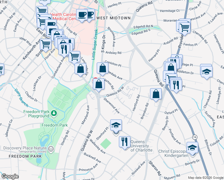 map of restaurants, bars, coffee shops, grocery stores, and more near 2046 Norton Road in Charlotte