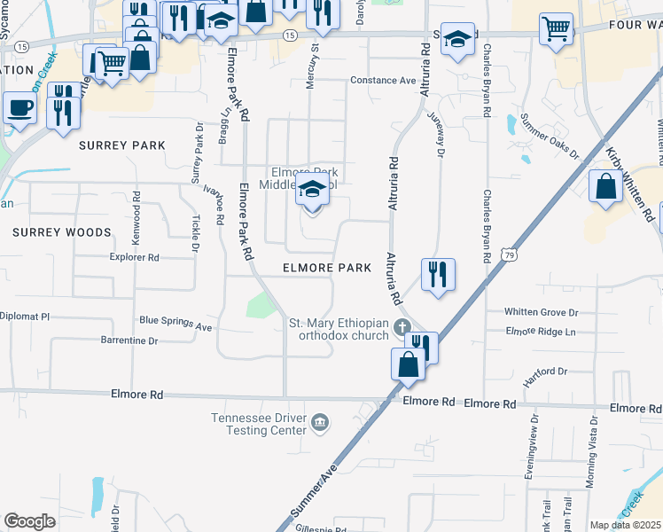 map of restaurants, bars, coffee shops, grocery stores, and more near 6330 Althorne Road in Bartlett