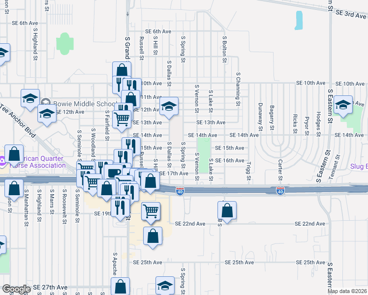map of restaurants, bars, coffee shops, grocery stores, and more near 4005 E 15th Ave in Amarillo