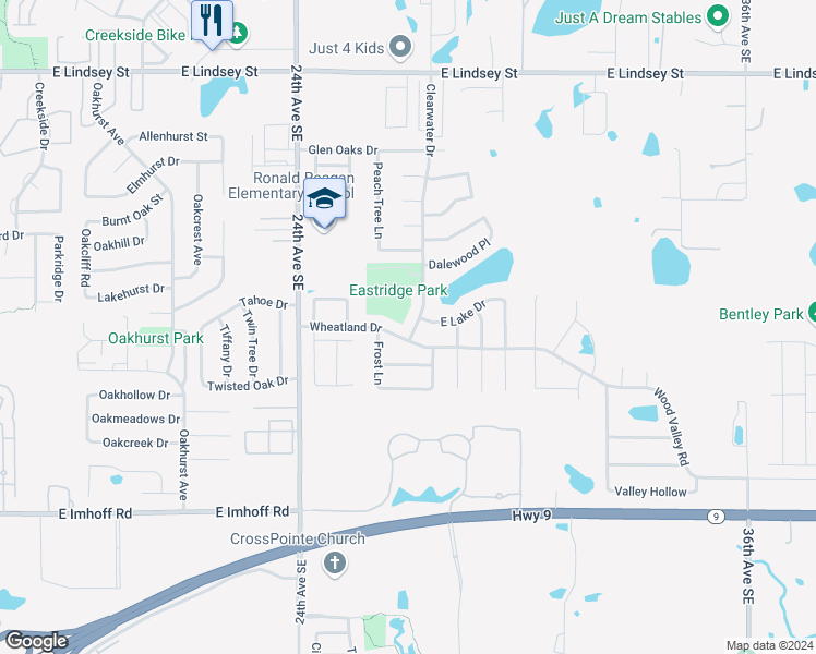 map of restaurants, bars, coffee shops, grocery stores, and more near 1804 Clearwater Drive in Norman