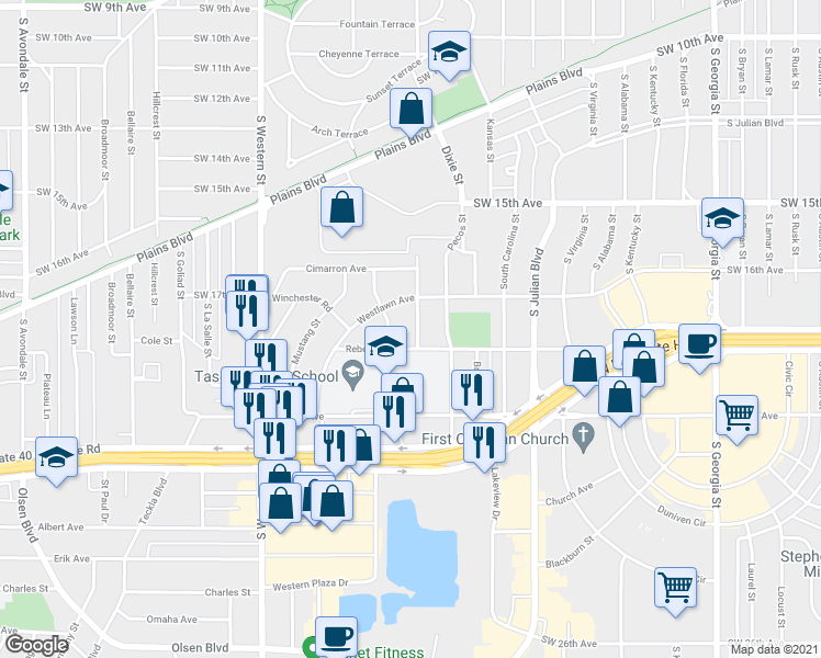 map of restaurants, bars, coffee shops, grocery stores, and more near 1814 Hondo Street in Amarillo