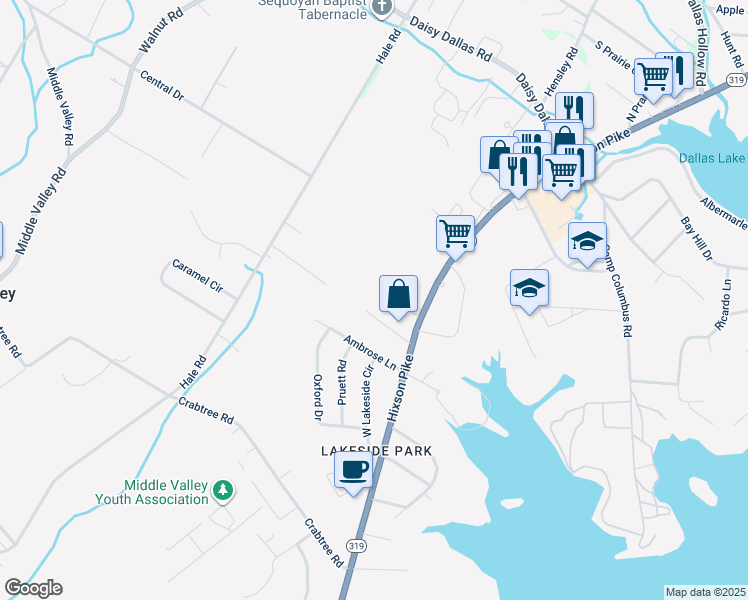 map of restaurants, bars, coffee shops, grocery stores, and more near 921 Horne Road in Middle Valley