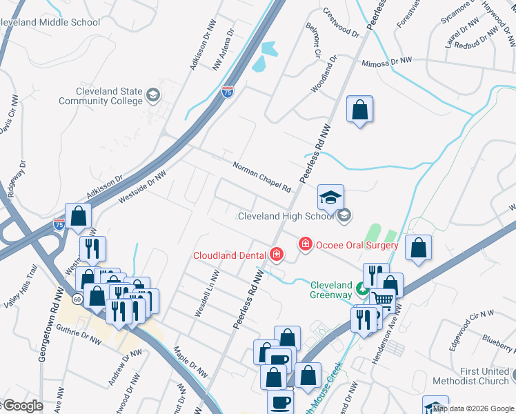 map of restaurants, bars, coffee shops, grocery stores, and more near 3315 Travis Street Northwest in Cleveland