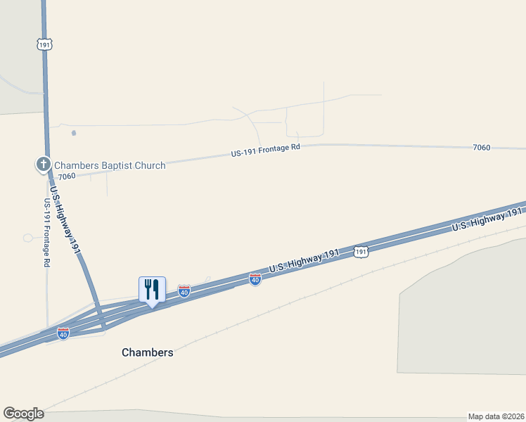 map of restaurants, bars, coffee shops, grocery stores, and more near U.S. 191 Frontage Road in Chambers