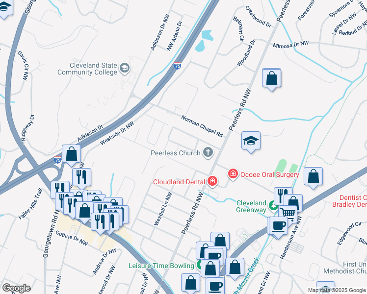 map of restaurants, bars, coffee shops, grocery stores, and more near 1236 Crown Street Northwest in Cleveland