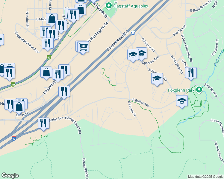 map of restaurants, bars, coffee shops, grocery stores, and more near 1001 North Fourth Street in Flagstaff