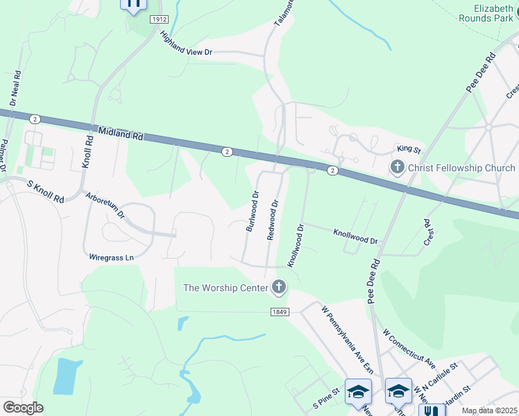 map of restaurants, bars, coffee shops, grocery stores, and more near 721 Burlwood Drive in Southern Pines