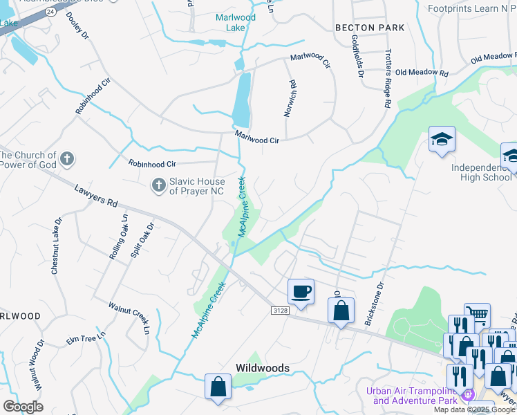 map of restaurants, bars, coffee shops, grocery stores, and more near 5109 Crane Point Drive in Charlotte