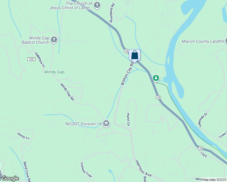 map of restaurants, bars, coffee shops, grocery stores, and more near 1274 Bryson City Road in Franklin