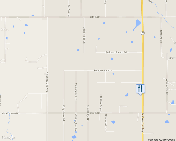 map of restaurants, bars, coffee shops, grocery stores, and more near 381 Meadow Lark Lane in Blanchard