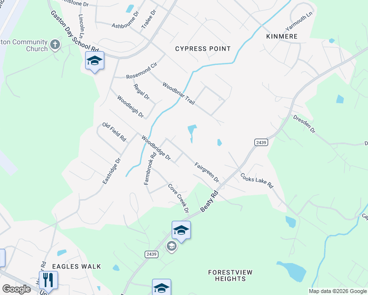 map of restaurants, bars, coffee shops, grocery stores, and more near 2512 Fairgreen Drive in Gastonia