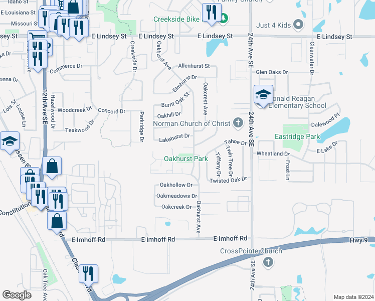 map of restaurants, bars, coffee shops, grocery stores, and more near 1920 Rolling Stone Drive in Norman