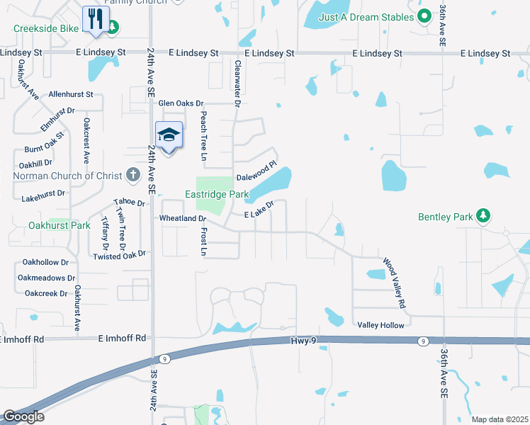 map of restaurants, bars, coffee shops, grocery stores, and more near 1900 Old Central Drive in Norman