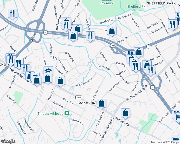map of restaurants, bars, coffee shops, grocery stores, and more near 5008 Erickson Road in Charlotte