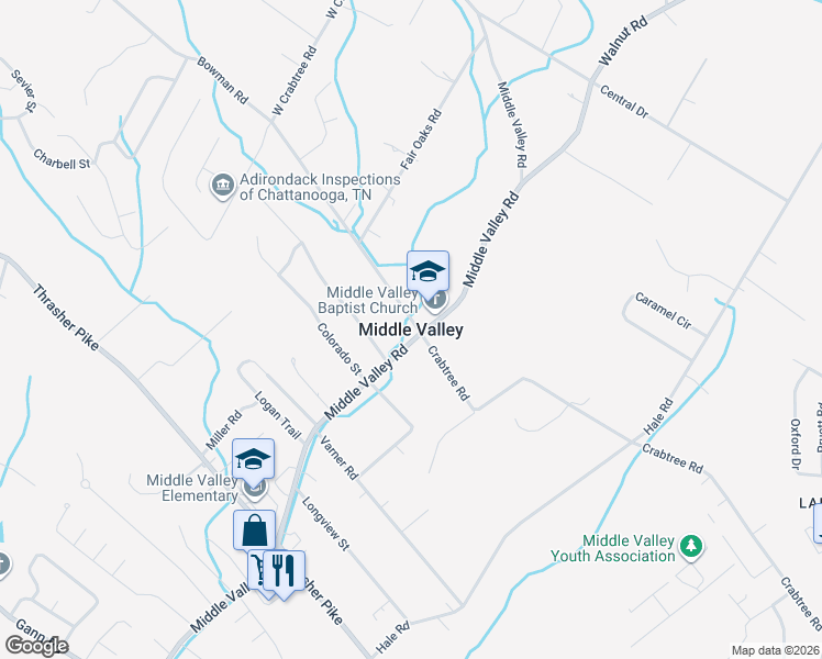 map of restaurants, bars, coffee shops, grocery stores, and more near  in Middle Valley